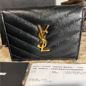 Saint Laurent Black Wallet with Gold Logo
